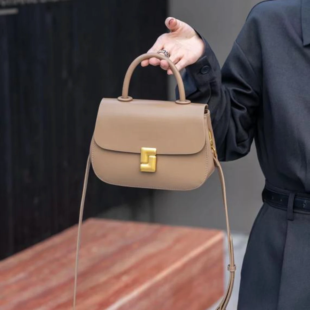 【LULU】XKY-3601-杏色RAIN.CUN气质时尚百搭简约斜跨轻奢女包