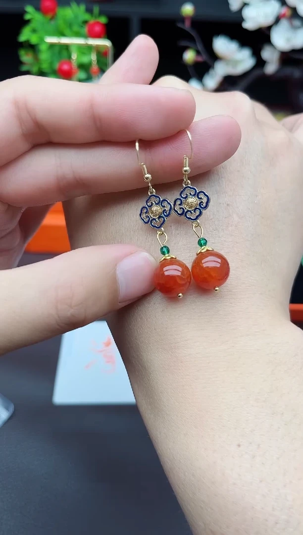 玛瑙/玉髓耳饰银S925镶嵌223000