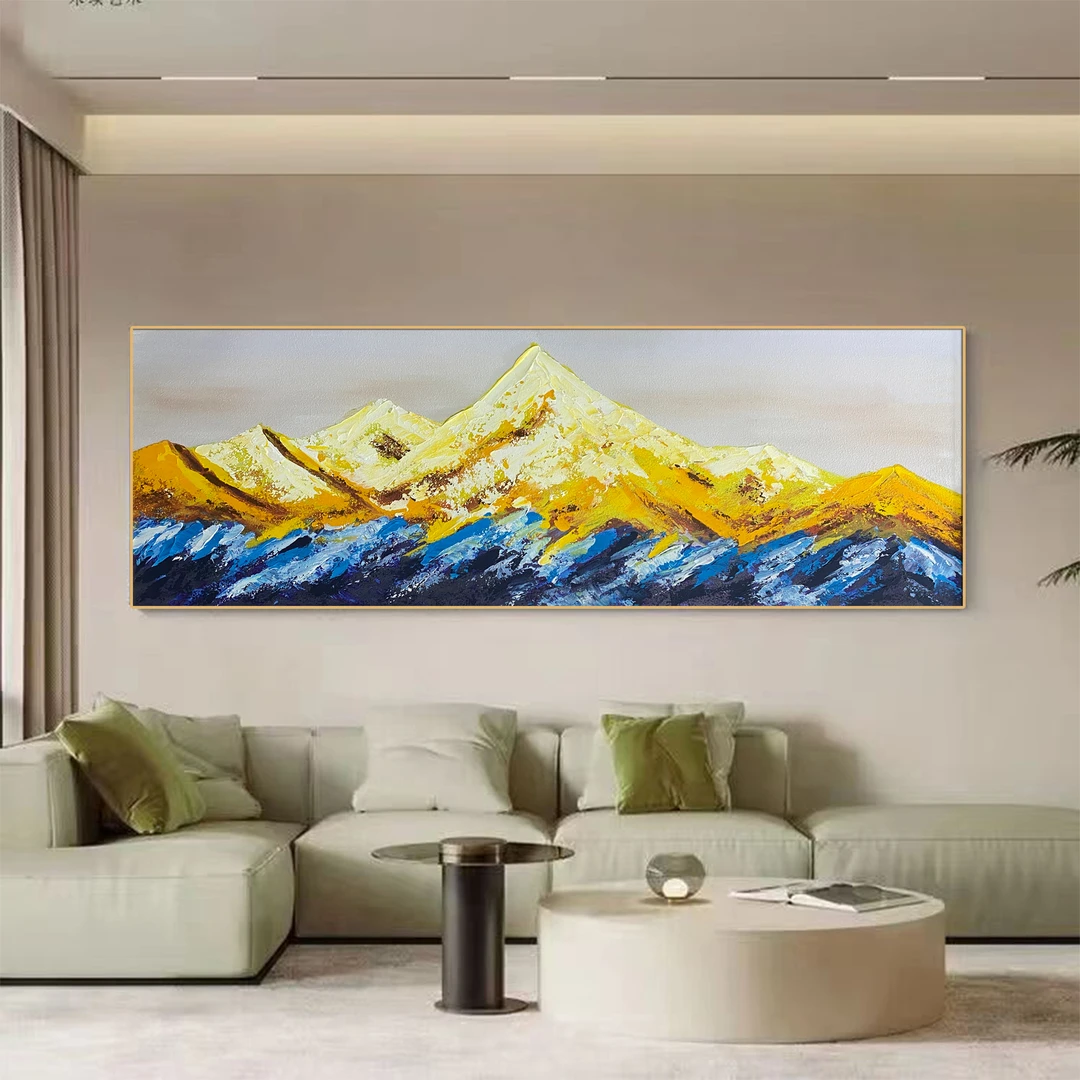 背靠金山 高级客厅沙发手工油画铝合金沙发背景墙