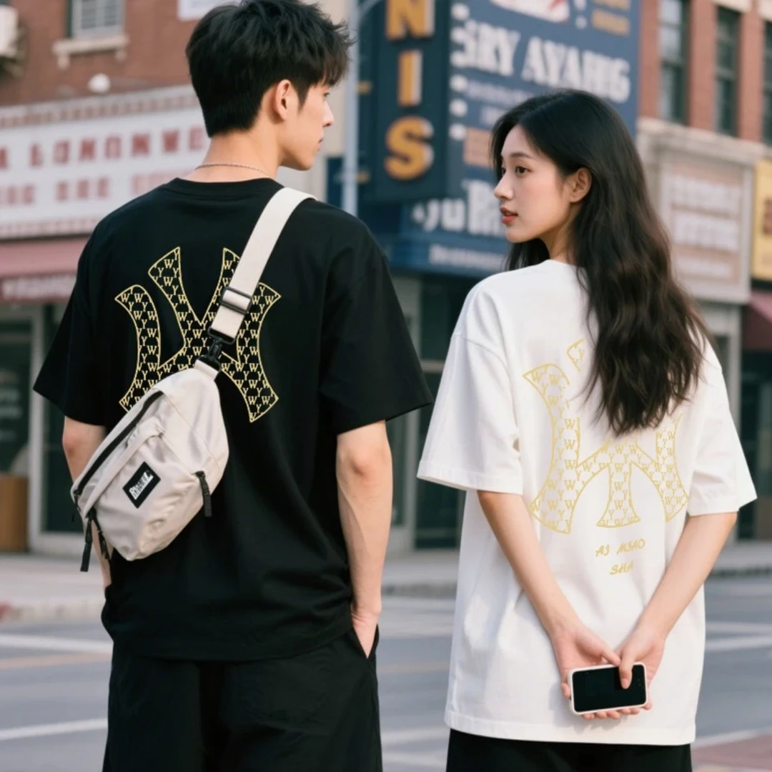 【万达专属】夏季新款纯棉T恤时尚情侣休闲短袖网红-金标米字老花