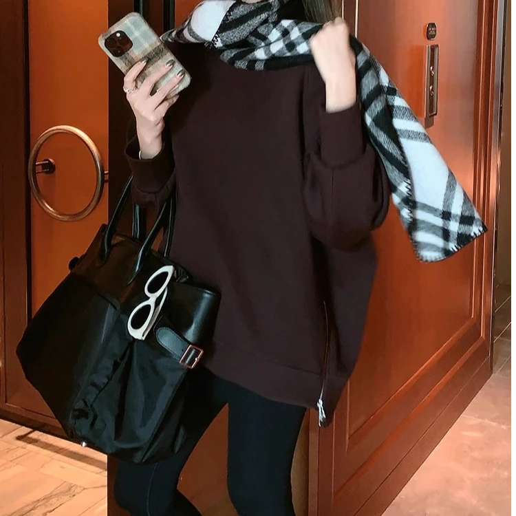 大葡萄卫衣 空气层圆领宽松侧拉链插肩显瘦休闲上衣