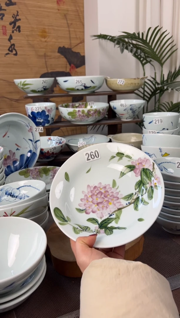 明舟中暇手绘8寸明式古碗（单只装随机图案）