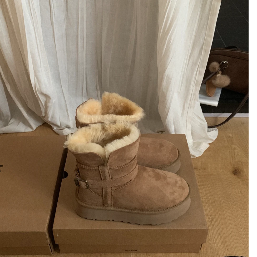 【厚底小骑士】羊皮毛一体低筒靴雪地靴女厚底增高骑士靴东北抗寒