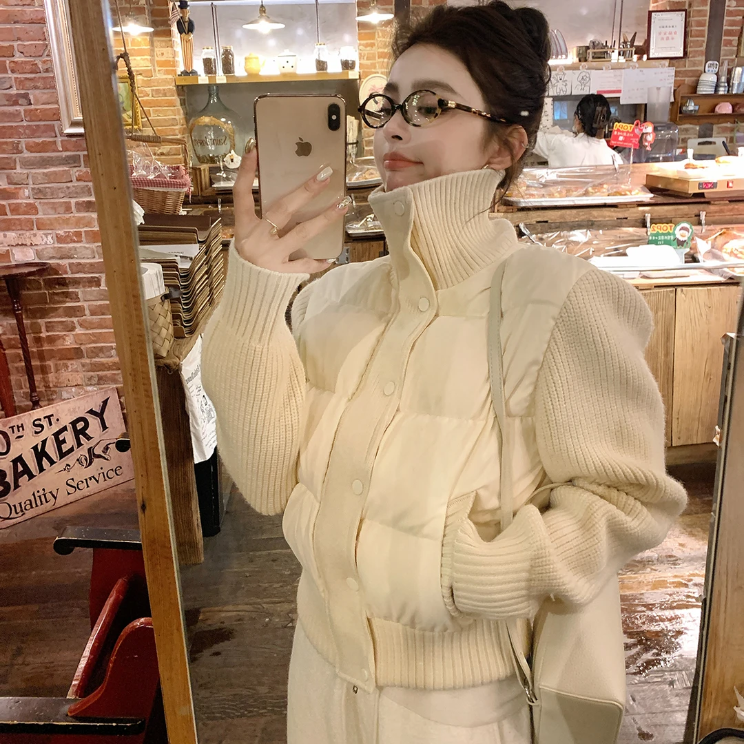 Lilylikes"暖冬雪芙"三星90白鸭绒拼接毛织设计感休闲羽绒服外套