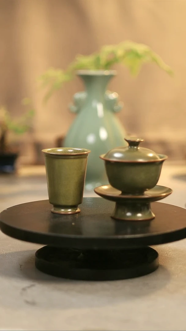 盖碗瓷原产地原矿釉 三才元宝盖碗+闻香杯