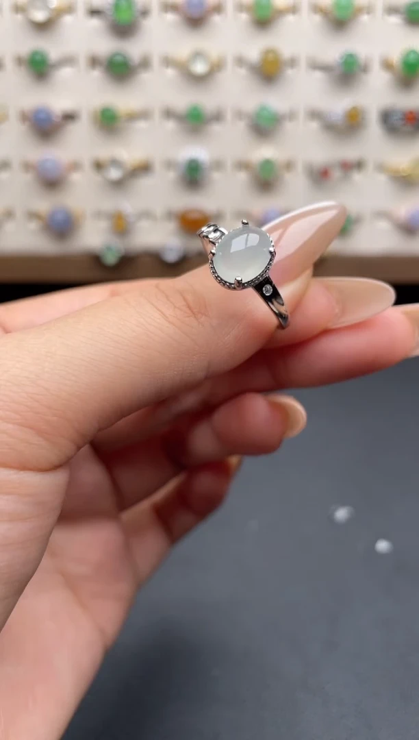 银S925镶嵌戒指翡翠一物一证一礼盒