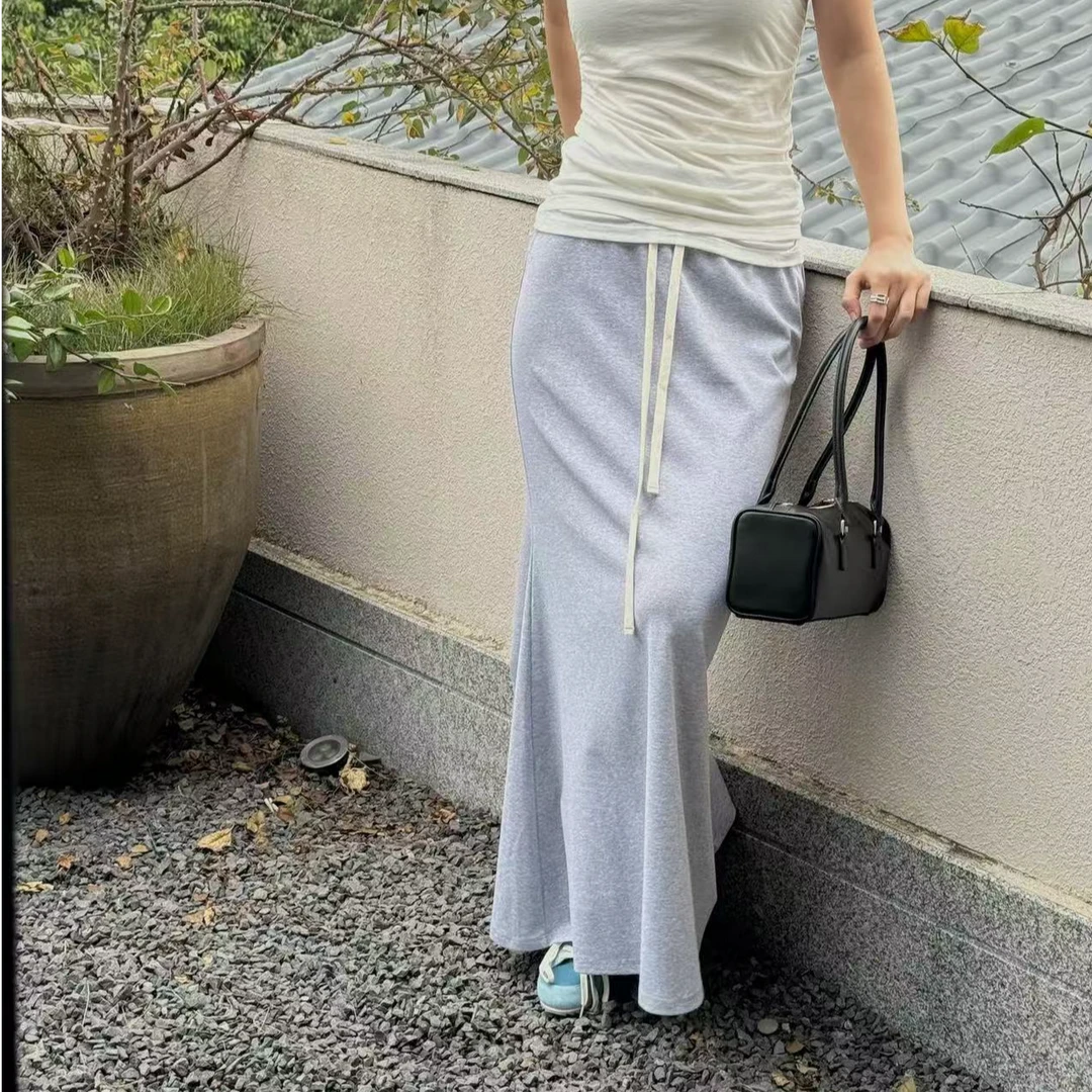 【VIINS】SOI 鱼尾裙抽绳松紧中低腰半身裙棉针织长裙2855