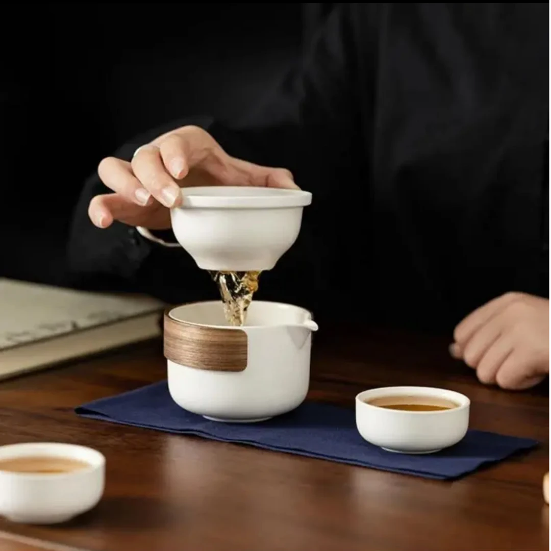 （矮白）纯白一壶两杯带包包旅行茶具1  YC108