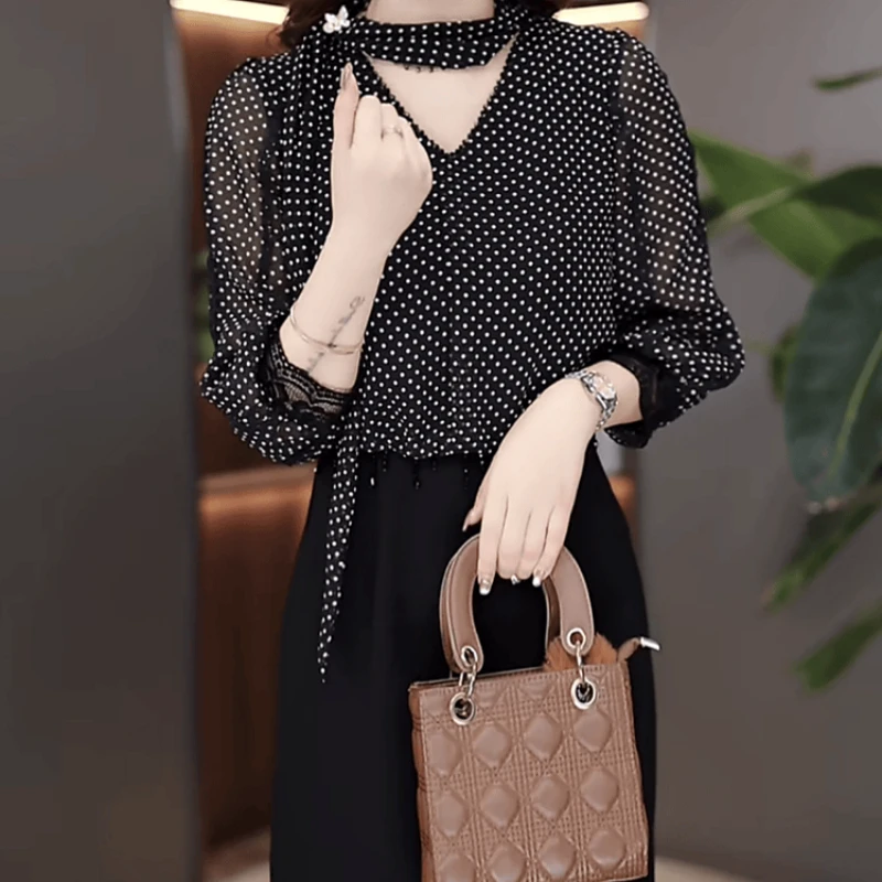 A328【连衣裙】2025早秋新款时尚优雅气质拼接波点显瘦减龄连衣裙