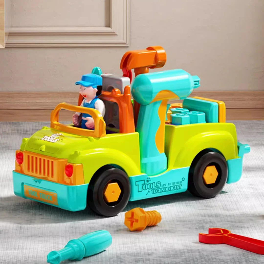 汇乐电钻螺丝钉工程车电动儿童拧螺丝刀可拆装工具卡车动手玩具