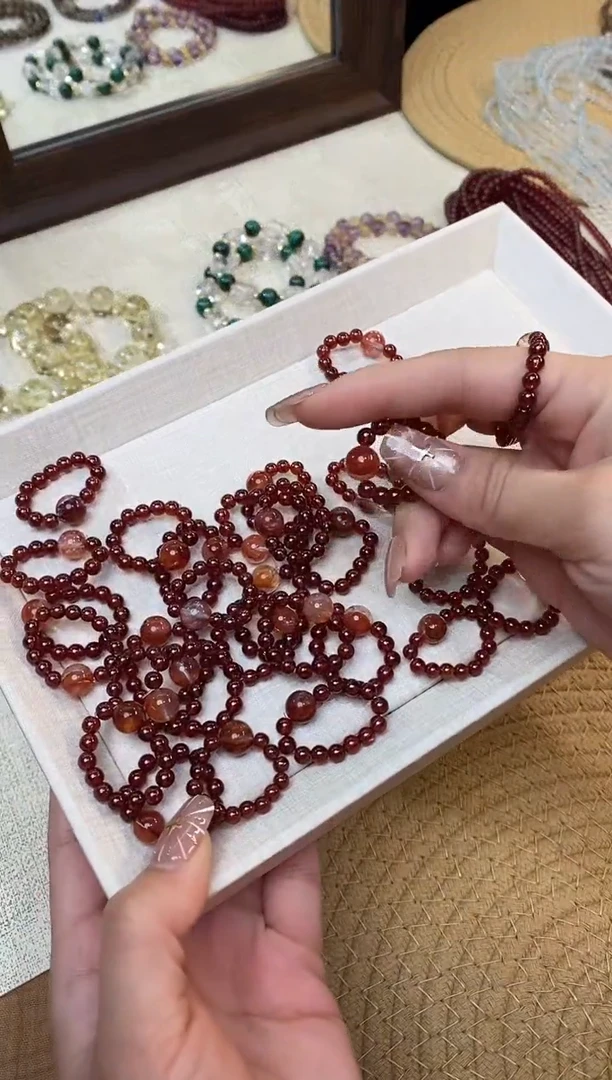 合金手链水晶《红桃皇后》石榴石红胶花设计款戒指4-5mm多样性发一