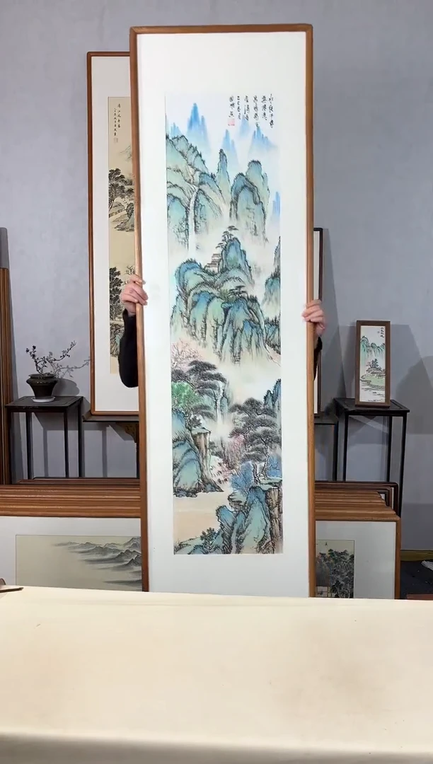 国画手绘*水绕千寻无倦意*52*172cm带框发货