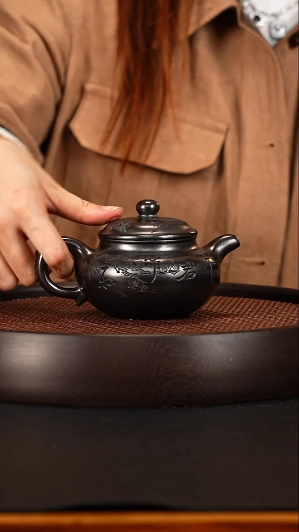 茶壶紫砂宜兴紫砂壶玄铁石黄仿古260cc