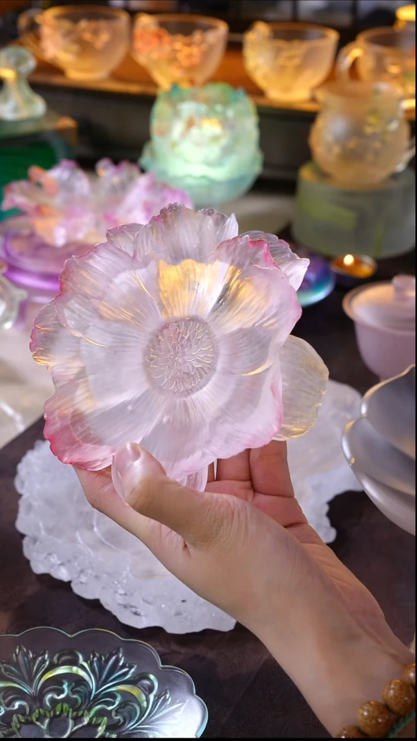 手工艺品琉璃零*玲牡丹壶承1只