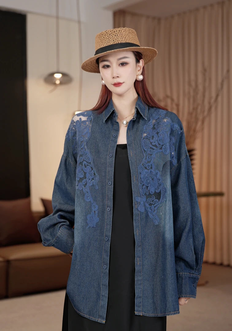 2025 春夏新款 洋气时尚气质长袖镂空宽松休闲显瘦衬衫3057