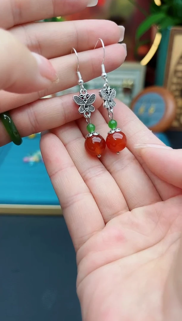 玛瑙/玉髓耳饰银S925镶嵌107000