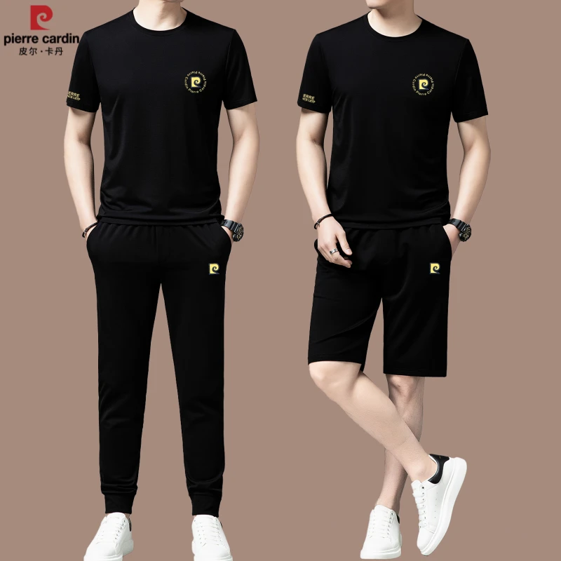 【国际大牌皮尔卡丹】高档夏季男士休闲运动套装时尚圆领体恤上衣潮