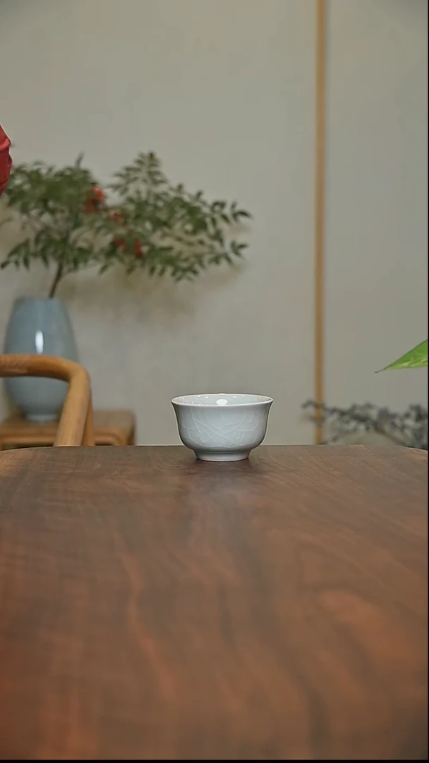 邀月杯 粉青釉 微瑕 朱家汝窑款