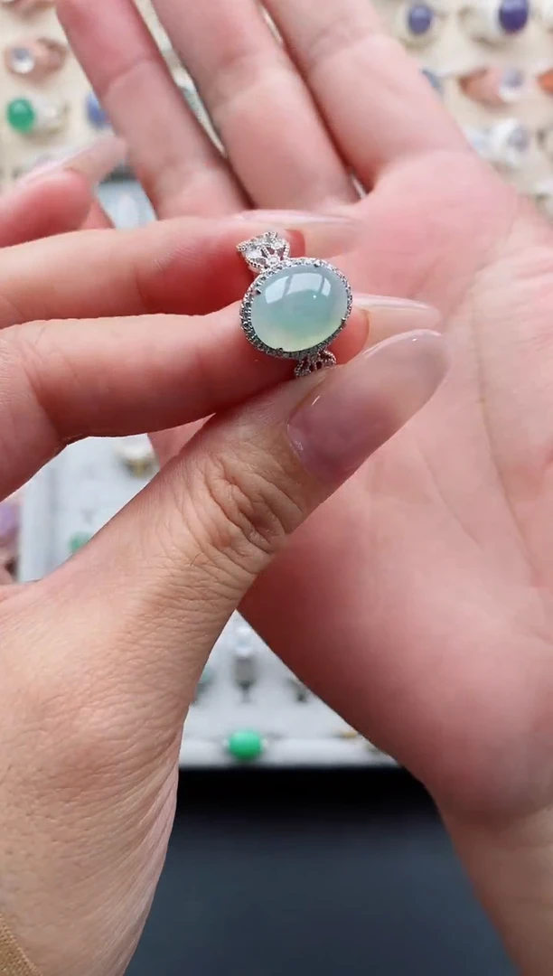 银S925镶嵌戒指翡翠天然缅甸翡翠A货111-3-6