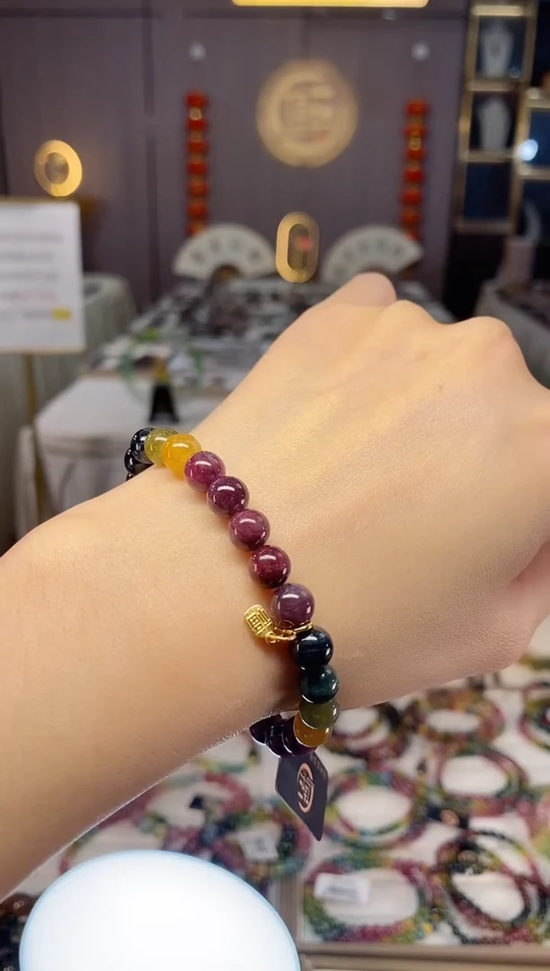 未镶嵌老矿碧玺色标彩虹单圈手串7mm+碧玺dan多样性发货一条