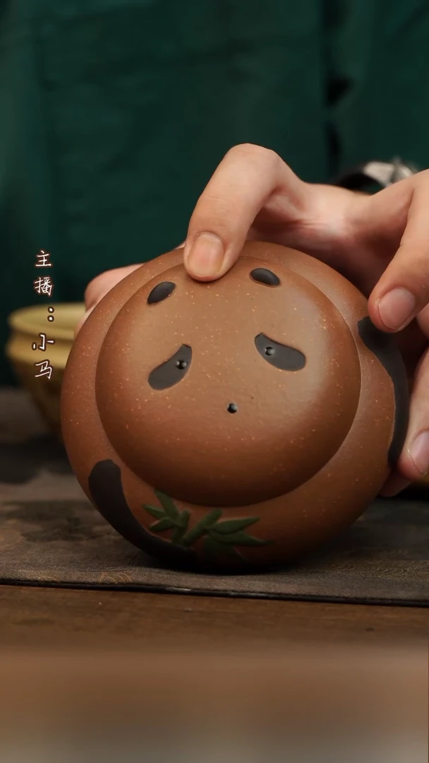 茶壶紫砂熊猫茶叶罐