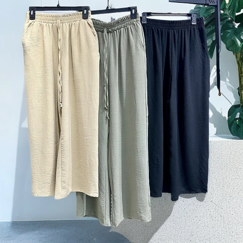 A458出口欧美风简约休闲舒适时尚百搭显瘦休闲裤松紧腰运动夏季