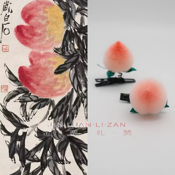 可爱发夹发簪【桃妖】100桑蚕丝头饰非遗北京绒花