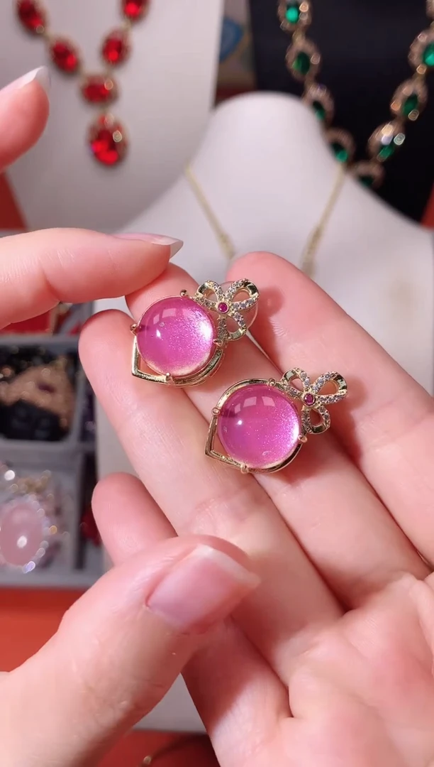 铜合金925银琉璃粉色耳钉