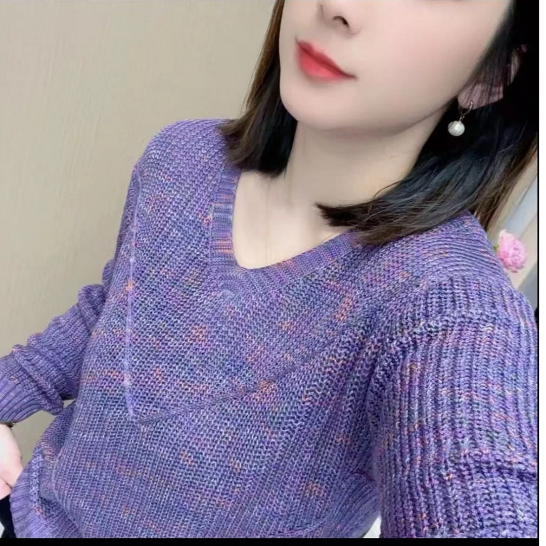 【V领-棉纱线】2025春装新款毛衣韩版宽松V领套头针织衫气质上衣女