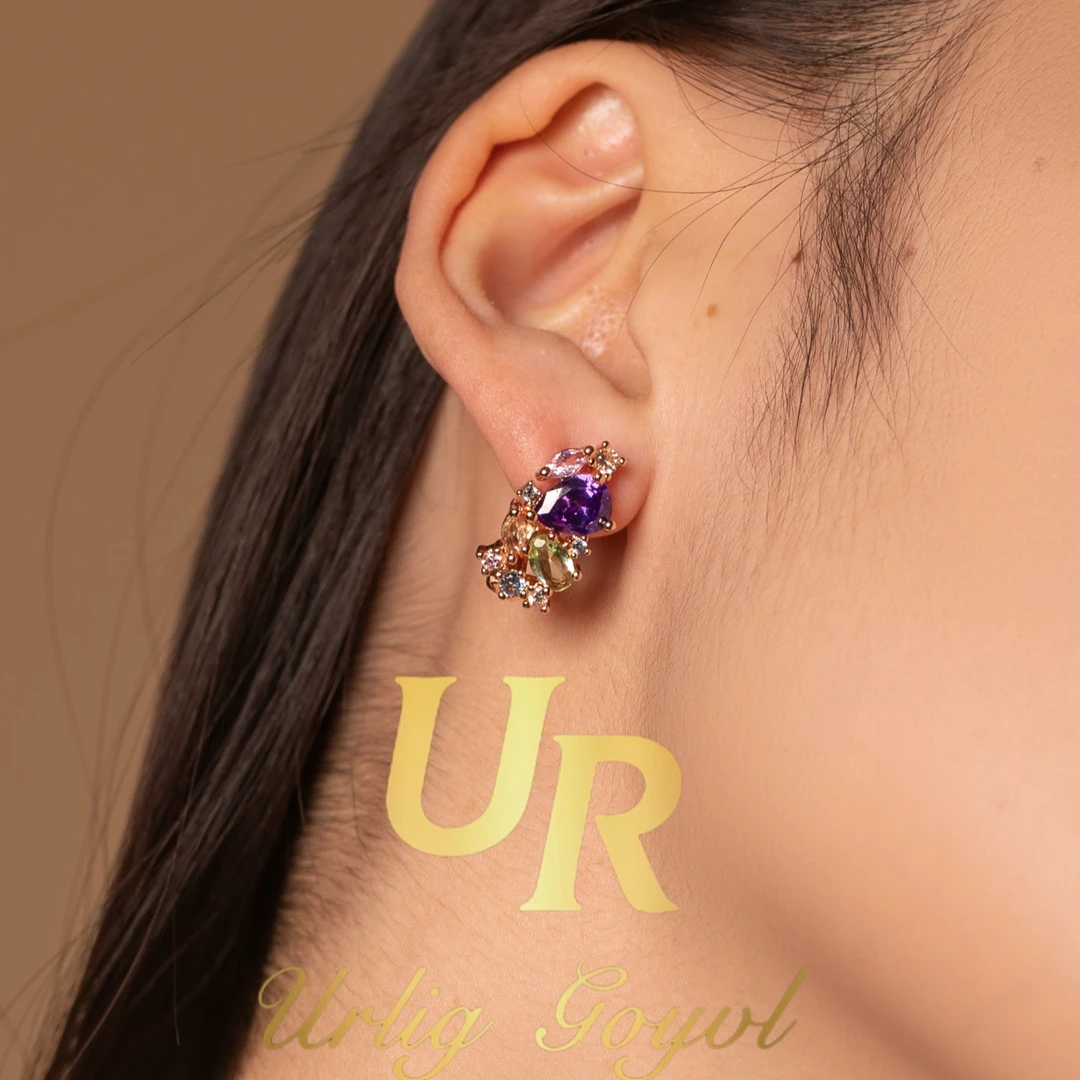 合金锆石耳饰 UR 【顺丰包邮-无运费险】五行耳扣玫瑰金色民族耳饰