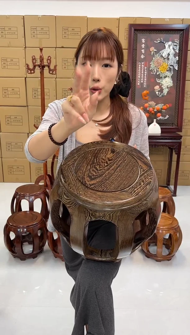 鸡翅木类坐具国标鸡翅木鼓凳小号 假一赔四