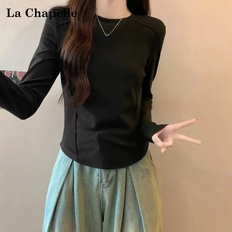 拉夏贝尔莫代尔棉秋冬加厚薄绒内搭打底衫修身百搭大码长袖T恤上