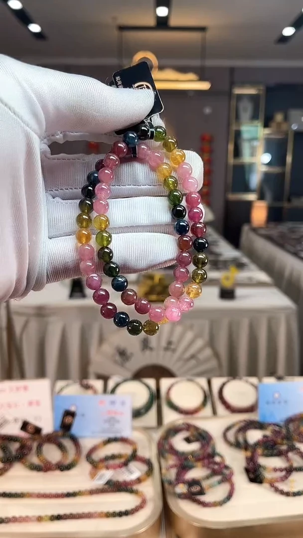 未镶嵌老矿碧玺彩虹单圈手串6mm+碧玺 xion多样性发一条