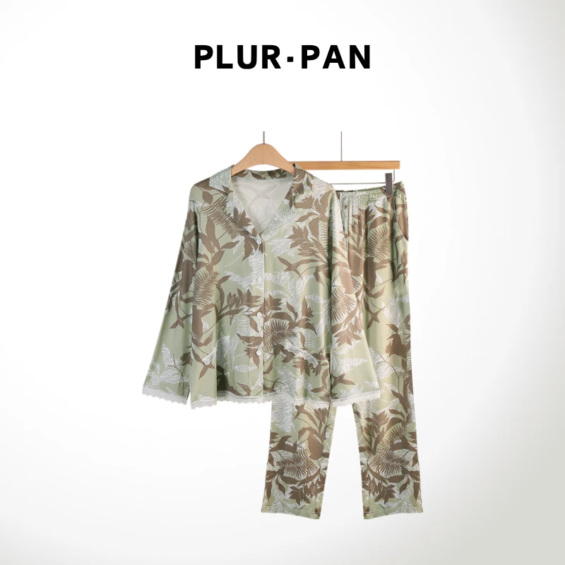 PLUR·PAN【巨柔软】蕾丝拼接可外穿宽松家居服套装