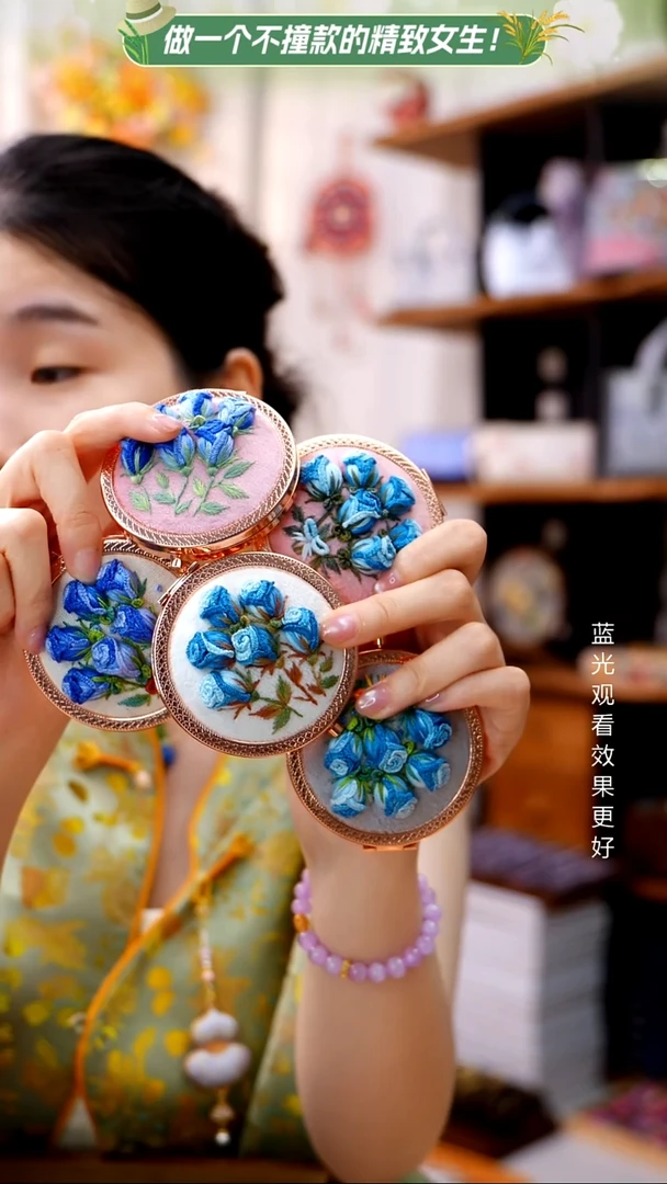 织绣【精品镜子】纯手工非遗刺绣，随机发一*