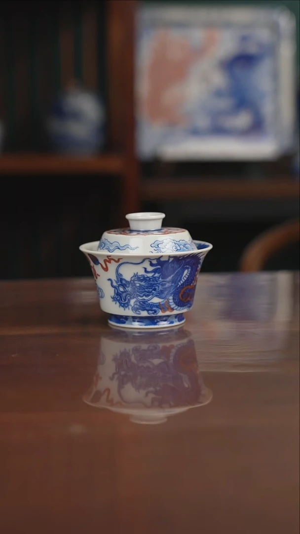 自成堂柴窑 龙凤盖碗