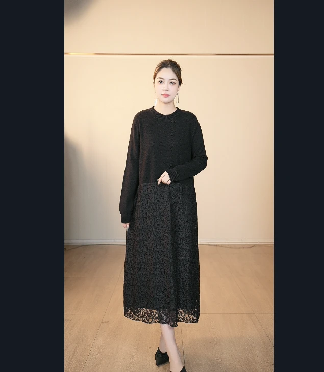 【嘉施兰格】1788上新连衣裙2025冬季潮流蕾丝中长款裙子时尚