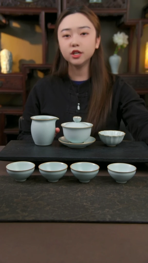 【闪购商品】杯千里江山套装1+送荷瓣杯1只