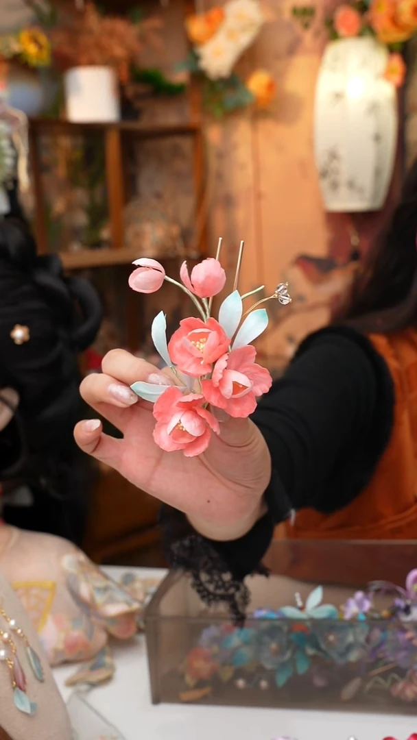 纯铜锆石925银锦簪阁非遗绒花