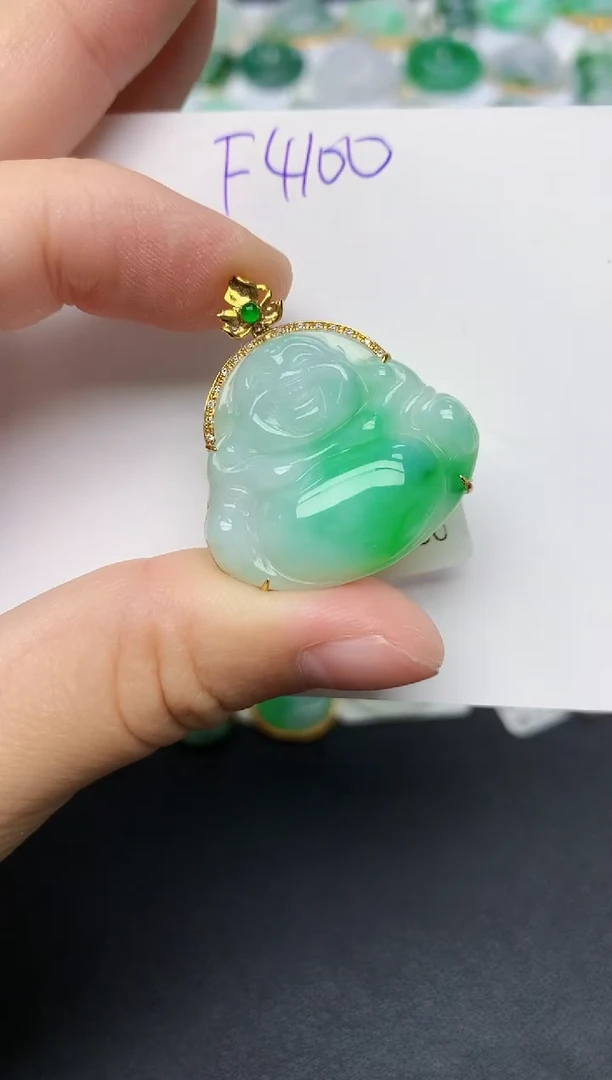 颈饰18K金镶嵌翡翠天然缅甸A货翡翠百元以上9元证书费自理