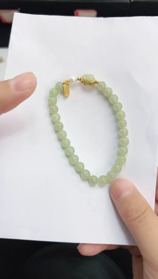 未镶嵌手串和田玉岚钻微色差T1017