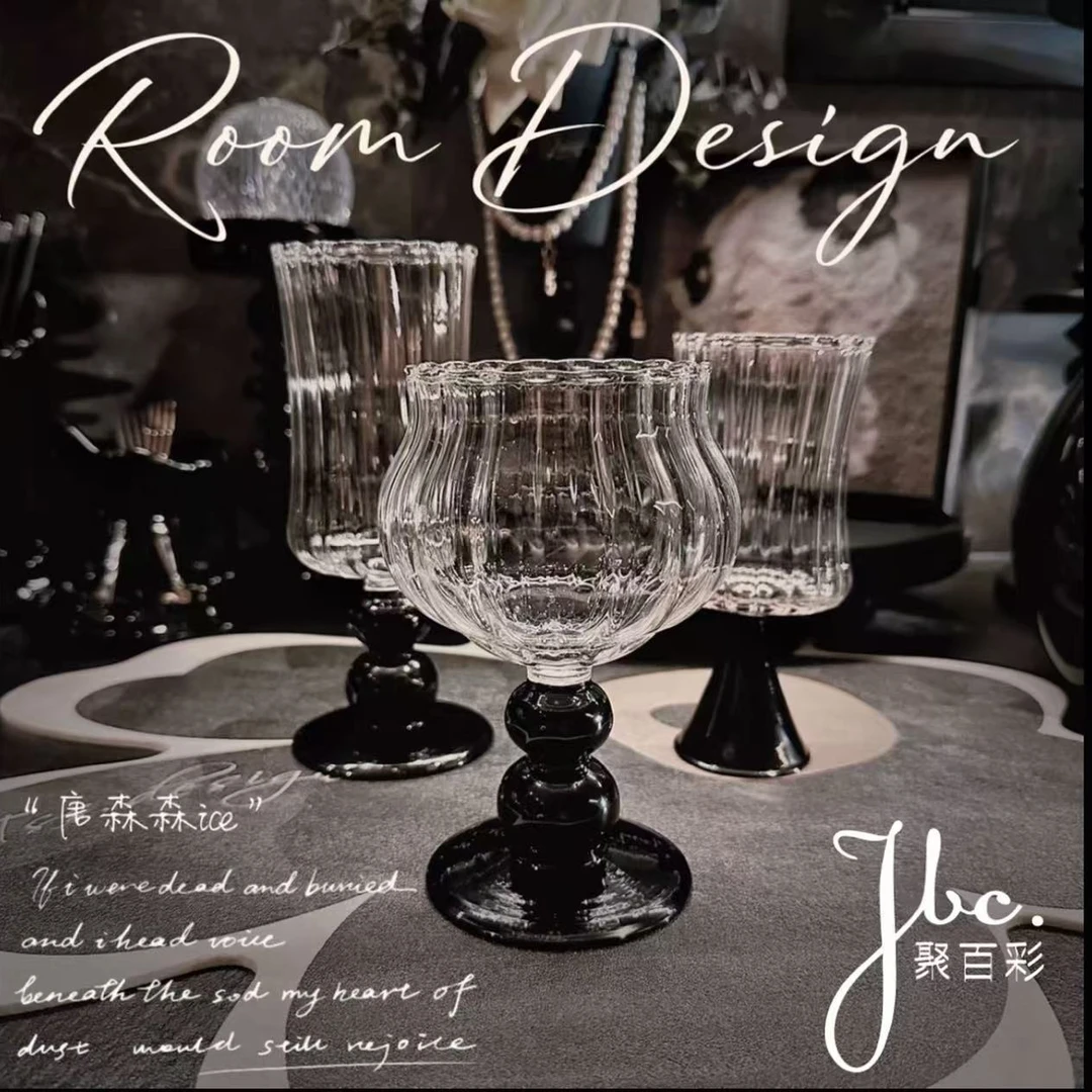 S法式创意中古高脚红酒杯果汁杯耐高温高硼硅玻璃三件套