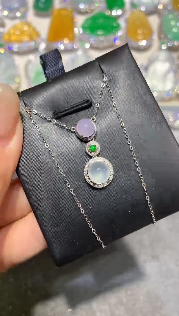 【闪购商品】翡翠颈饰18K金镶嵌q23紫货有色差