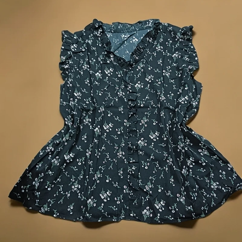 242黑色粉花外贸没吊牌背心