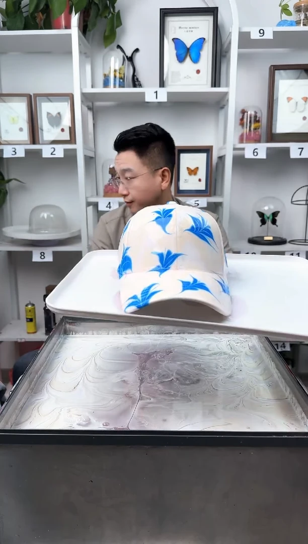 纯棉成人款青花水拓帽