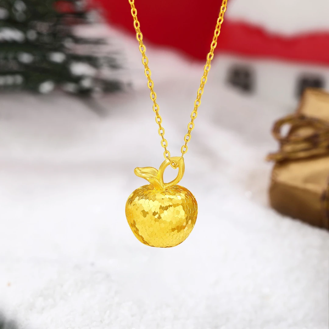 Chow Tai Seng/周大生足金碎冰面苹果吊坠女生礼物圣诞礼物双旦礼