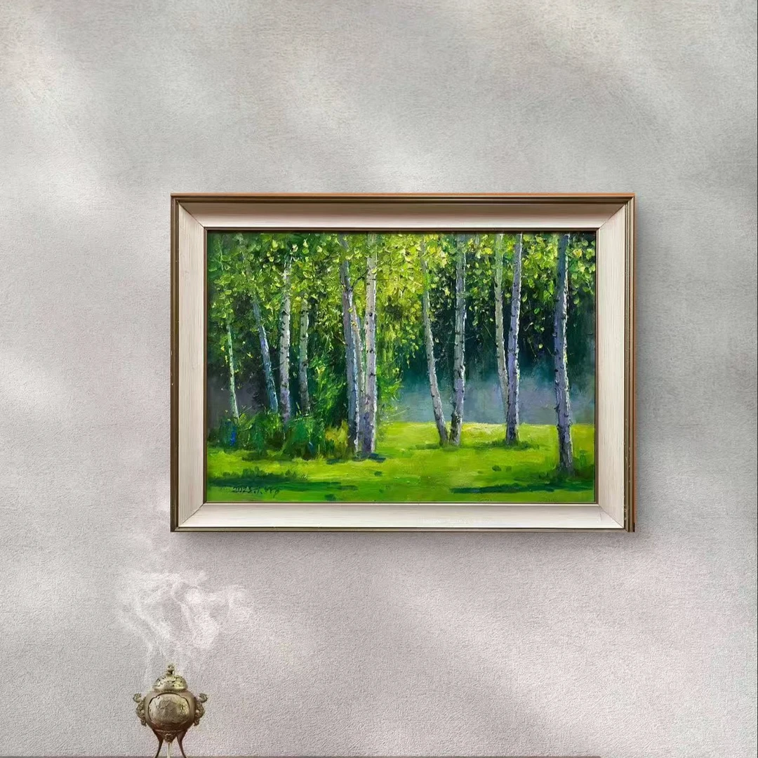 王彬《林中白桦》布面油画50×70CM