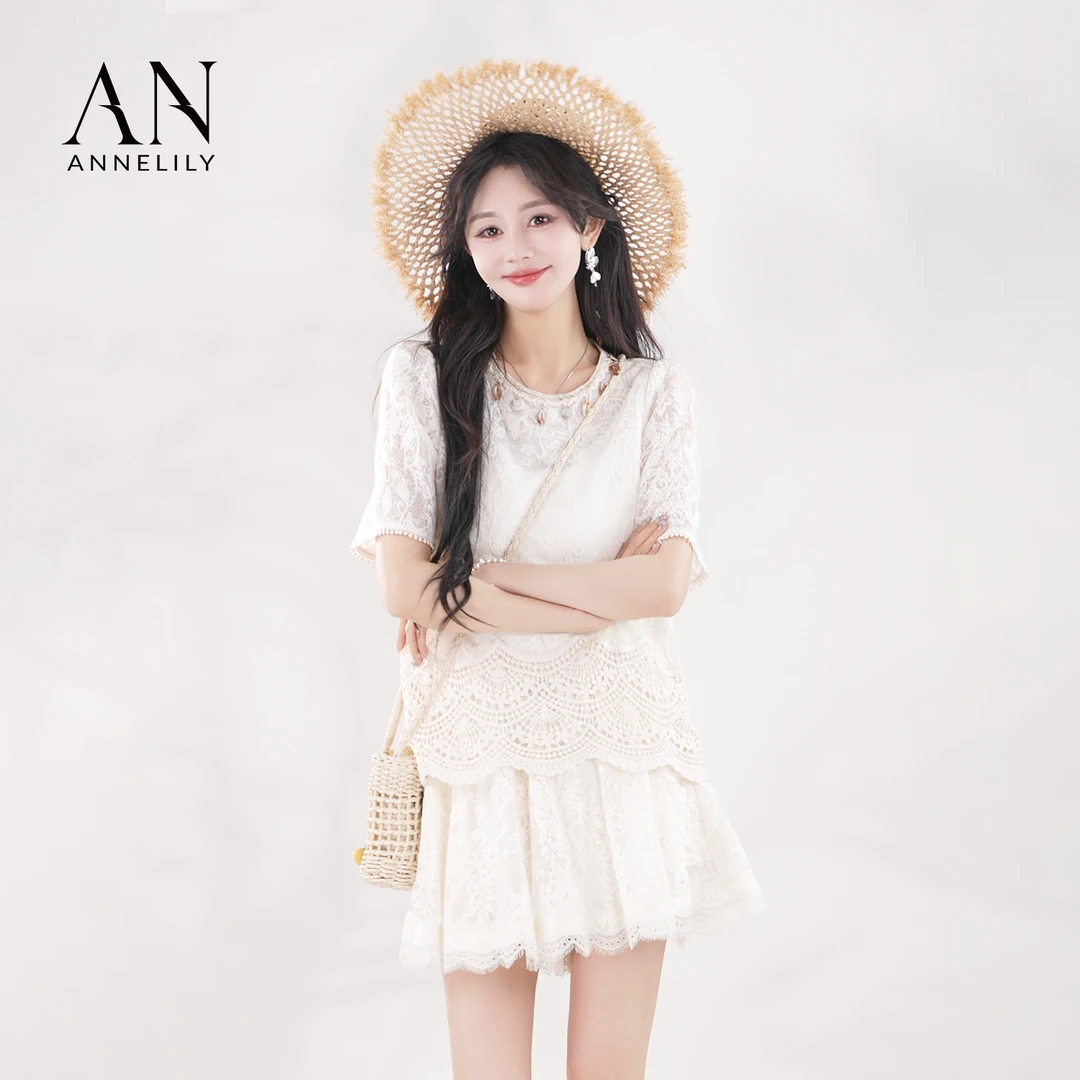 ANNELILY安琪琪【白芮】精致法式气质百搭短裤套装AT2504014