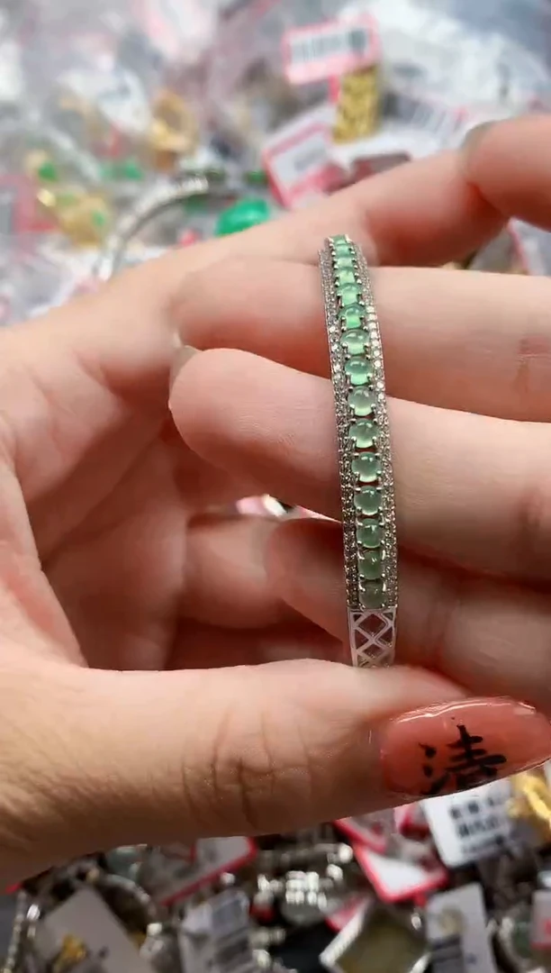 银S925镶嵌戒指翡翠天然A货缅甸翡翠