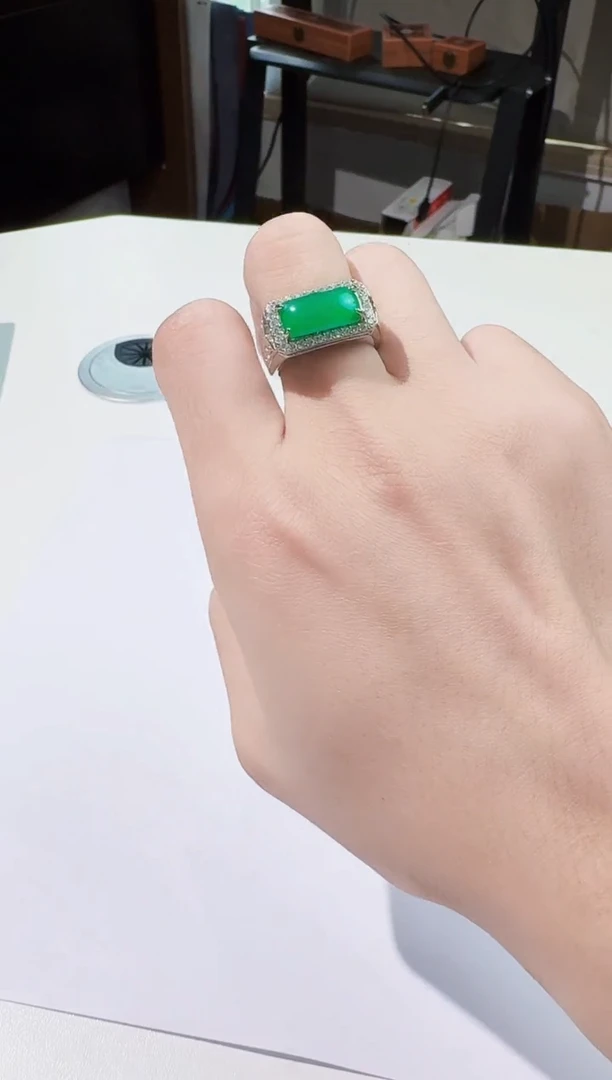 翡翠戒指14K金镶嵌翡翠戒指天然A货翡翠a货戒指9007